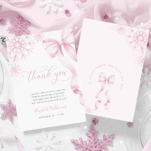 Eine kleine Schneeflocke Pink Bow Baby Dusche Dankeskarte