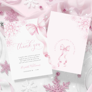 Eine kleine Schneeflocke Pink Bow Baby Dusche Dankeskarte