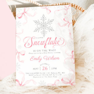 Eine kleine Schneeflocke rosa Schleifen Baby Showe Einladung