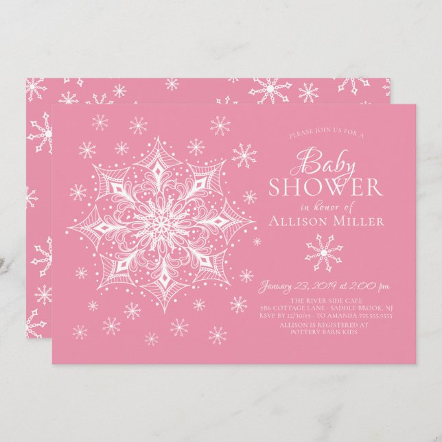 Eine kleine Schneeflocken-Winter-Girl-Babydusche Einladung (Vorne/Hinten)