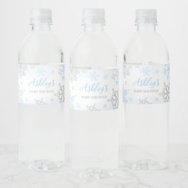 Eine kleine Snowflake Blue Baby Dusche Wasserflaschenetikett