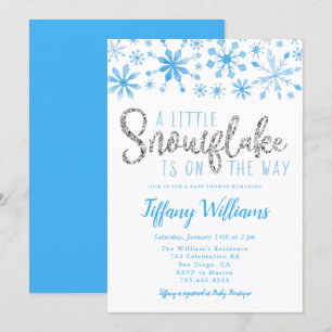 Eine kleine Snowflake Blue Silver Baby Dusche Einladung