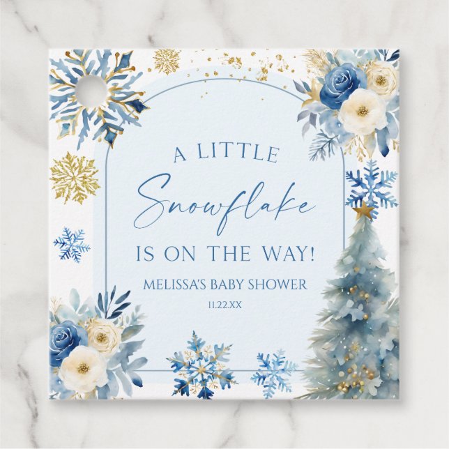 Eine kleine Snowflake Blue Winter Baby Dusche Geschenkanhänger (Vorderseite)