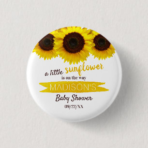 Eine kleine Sonnenblume ist unterwegs! Babyparty Button