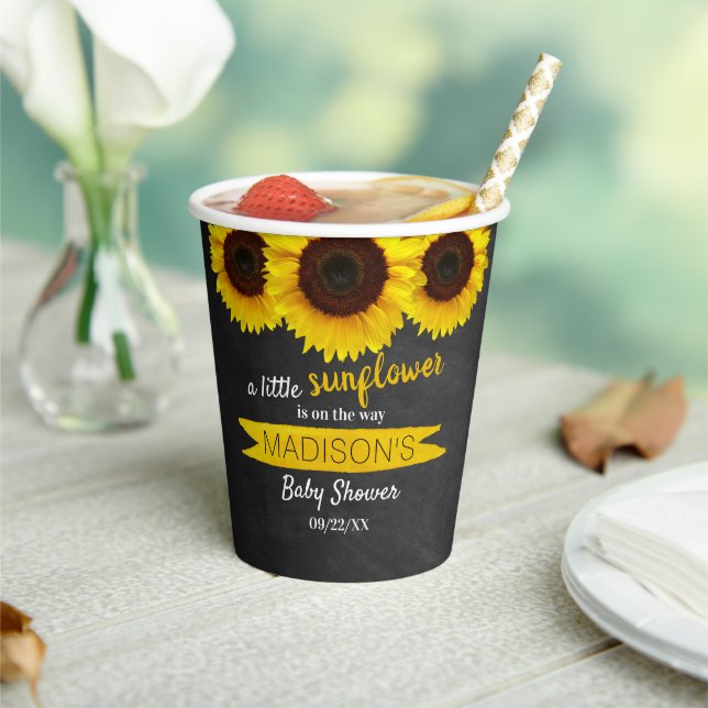 Eine kleine Sonnenblume ist unterwegs! Babyparty Pappbecher (In Situ)