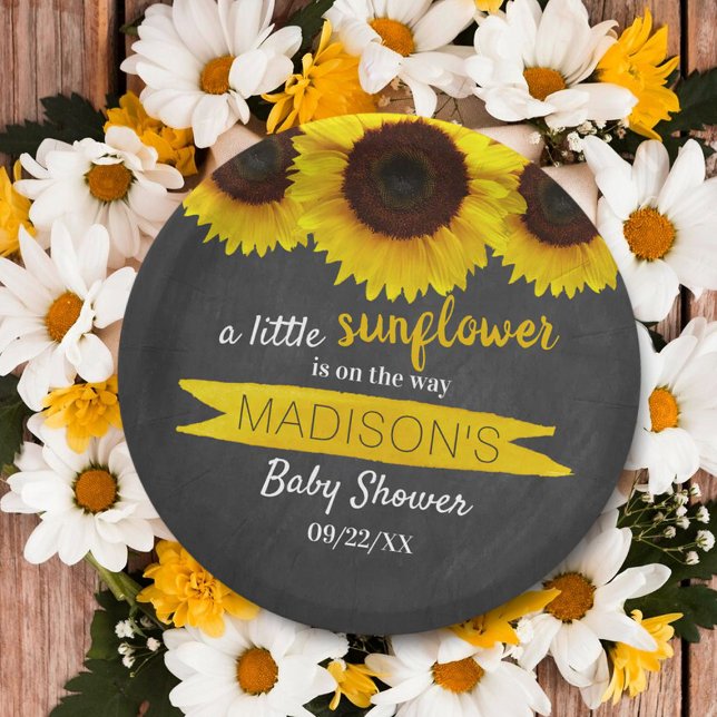 Eine kleine Sonnenblume ist unterwegs! Babyparty Pappteller (Von Creator hochgeladen)