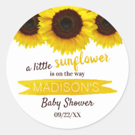Eine kleine Sonnenblume ist unterwegs! Babyparty Runder Aufkleber