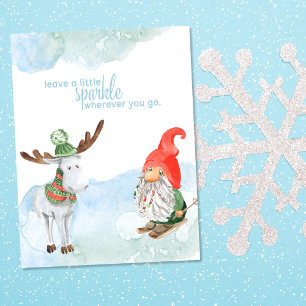 Eine kleine Sparkle Gnome Deer Holiday Postkarte v
