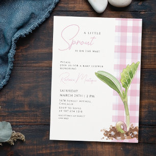 Eine kleine Sprossen-Pflanze Rosa Gingham-Baby-Par Einladung