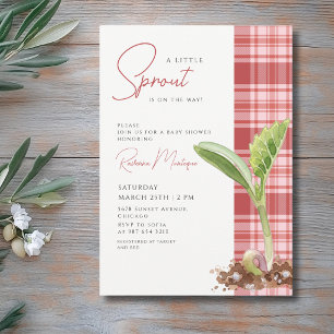 Eine kleine Sprossen-Pflanze Rot Gingham Baby Show Einladung