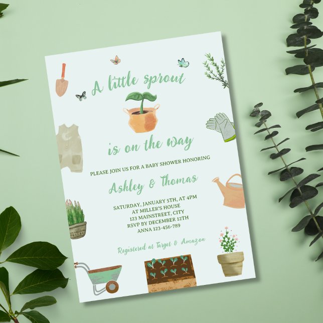 Eine kleine Sprout-Garten-Pflanze-Neutral-Babydusc Einladung (A Little Sprout Garden Plant Neutral Baby Shower Invitation)