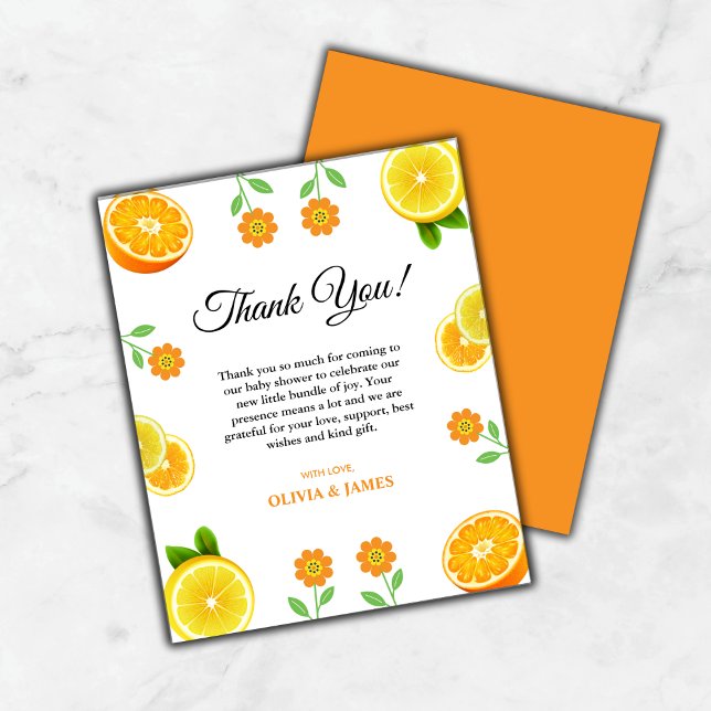 Eine kleine Süsse Citrus Baby Dusche Danke Karte (Budget A Little Cutie Citrus Baby Shower Thank You Card )