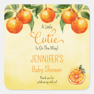 Eine kleine Süsse Citrus Watercolor Babydusche Quadratischer Aufkleber