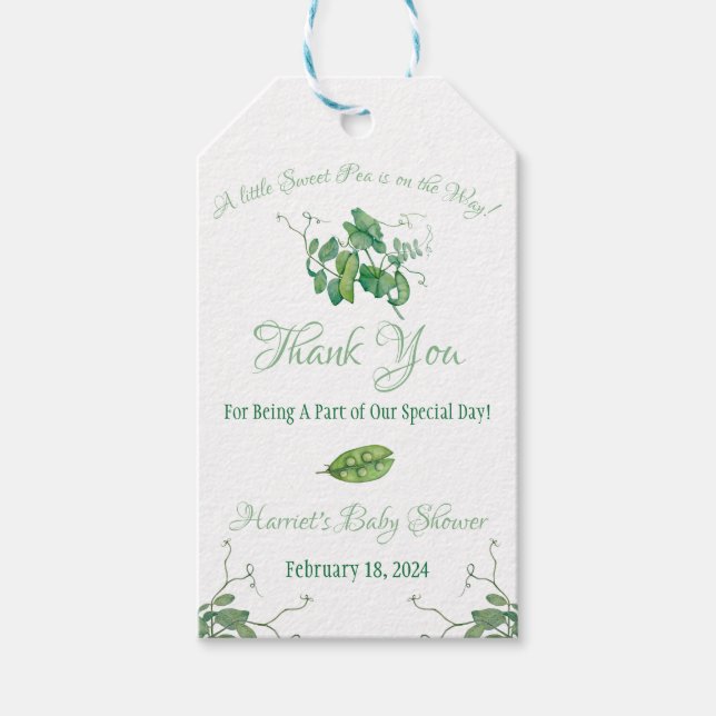 Eine kleine süße Erbse ist unterwegs! Babyparty Geschenkanhänger (Vorderseite)