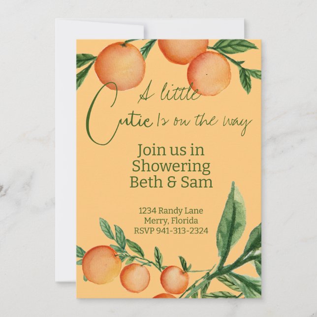 Eine kleine Süsse ist auf dem Weg Baby Shower Invi Einladung (Vorderseite)