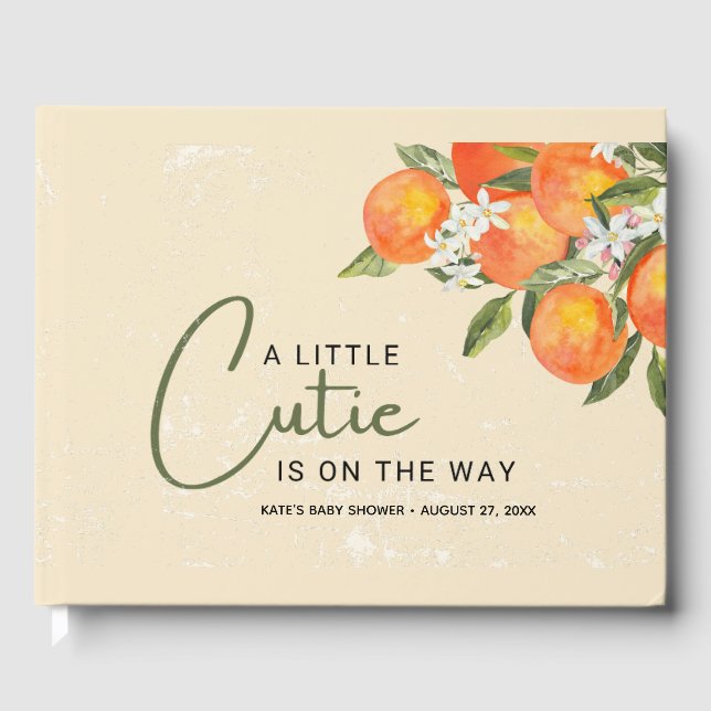 Eine kleine Süsse ist auf dem Weg zu Citrus Orange Gästebuch (Vorderseite)