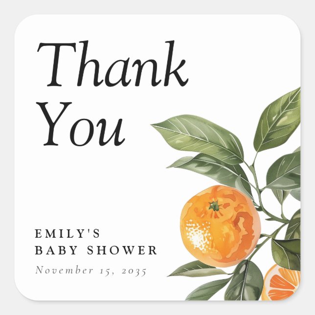 Eine kleine Süsse ist auf dem Weg zur Citrus Baby  Quadratischer Aufkleber (Vorderseite)