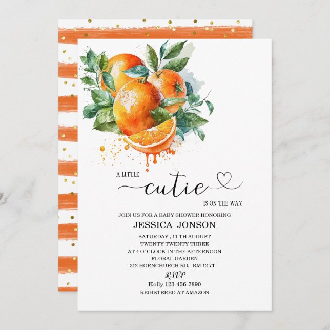 Eine kleine Süsse ist unterwegs mit Babydusche Einladung (Vorne/Hinten)