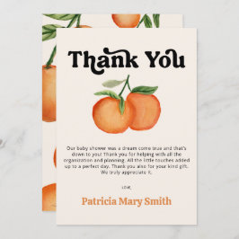 Eine kleine Süsse ist unterwegs mit einer orangefa Dankeskarte