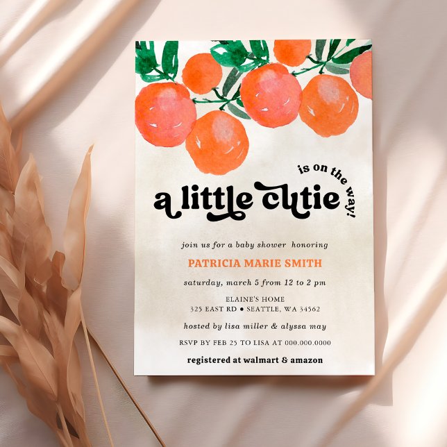 Eine kleine Süsse ist unterwegs mit einer orangefa Einladung (A Little Cutie Is On The Way Orange Baby Shower Invitation)