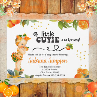 Eine kleine Süsse ist unterwegs Orange Baby Dusche Einladung