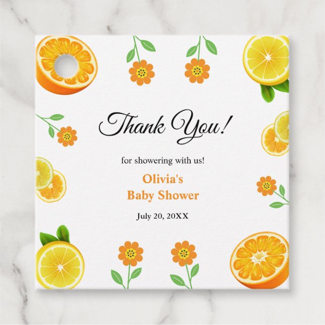 Eine kleine Süsse Lemon Citrus Danke Baby Dusche Geschenkanhänger (Vorderseite)