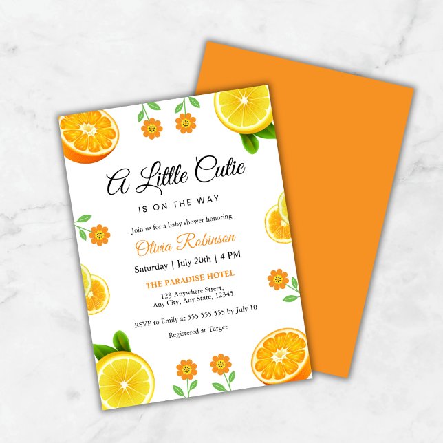 Eine kleine Süsse Lemon Orange Citrus Baby Dusche Einladung (A Little Cutie Lemon Orange Citrus Baby Shower Invitation )