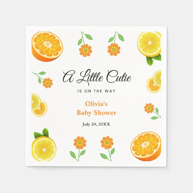 Eine kleine Süsse Lemon Orange Citrus Baby Dusche Serviette (Vorderseite)
