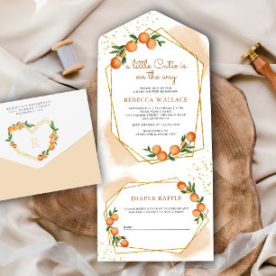 Eine kleine Süsse Mandarine Citrus Orange Baby Dus All In One Einladung