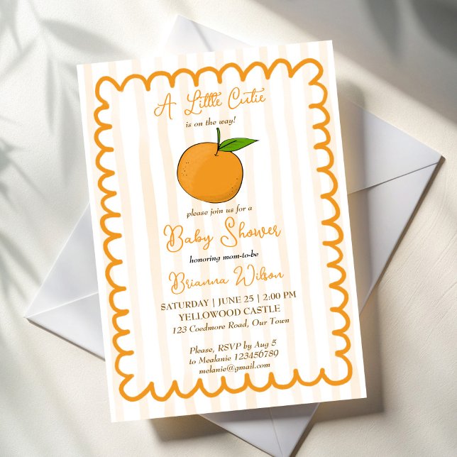 Eine kleine Süsse mit Zitrusfrüchtedusche Einladung (A little cute whimsical citrus hand drawn border summer fruit baby shower invitation template)