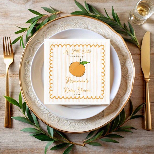 Eine kleine Süsse mit Zitrusfrüchtedusche Serviette (A little cutie whimsical citrus baby shower monogrammed napkins personalized orange table decor)