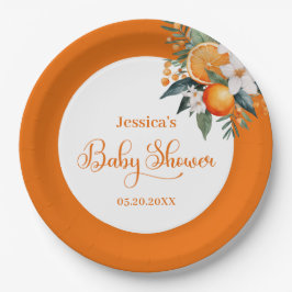 Eine kleine Süsse Orange Babydusche Pappteller