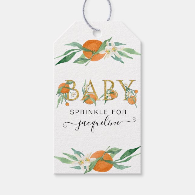 Eine kleine Süsse Orange Blossom Foliage Babydusch Geschenkanhänger (Vorderseite)