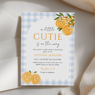 Eine kleine Süße Orange Gingham-Zitrus-Baby-Party Einladung