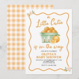 Eine kleine Süsse orange karierte Babydusche Einladung