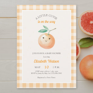 Eine kleine süße orange karierte Zitrus-Babyparty Einladung