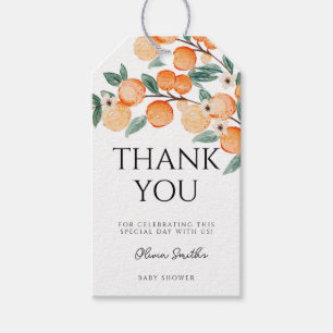 Eine kleine süße Orange Zitrus Danke Baby Shower Geschenkanhänger