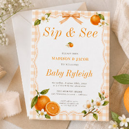 Eine kleine Süße Orangenblüten-Gingham-Sip-And-See Einladung