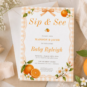 Eine kleine Süße Orangenblüten-Gingham-Sip-And-See Einladung
