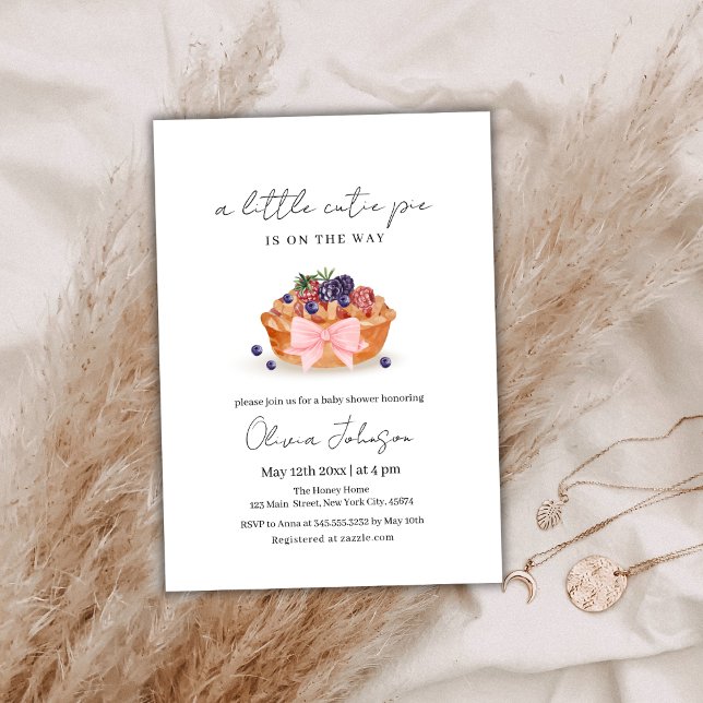 Eine kleine Süsse Pie Berry Bow Babydusche Einladung (A Little Cutie Pie Berry Bow Baby Shower Invitation)
