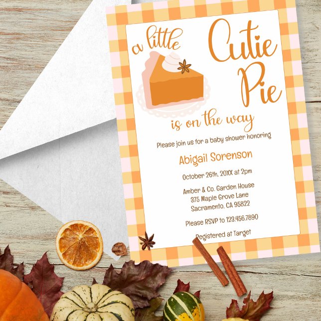 Eine kleine Süsse Pie Gingham Fall Baby Dusche Einladung (A Little Cutie Pie Gingham Fall Baby Shower Invitation)