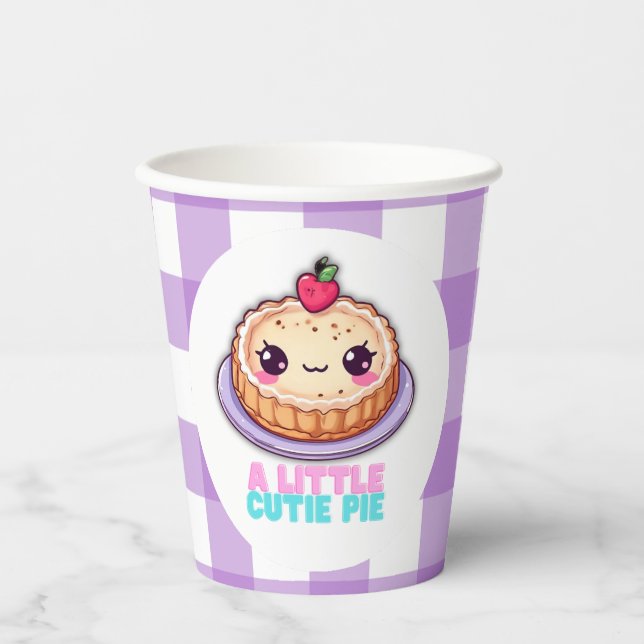 Eine kleine Süsse Pie Kawaii Lila Karierte Babydus Pappbecher (Vorderseite)
