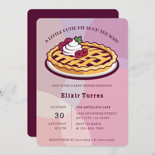Eine kleine Süsse Pie Minimalistische Lila Babydus Einladung (Vorne/Hinten)