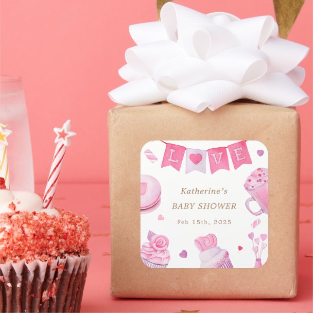 Eine kleine süße Pink-Babydusche Quadratischer Aufkleber (Party)
