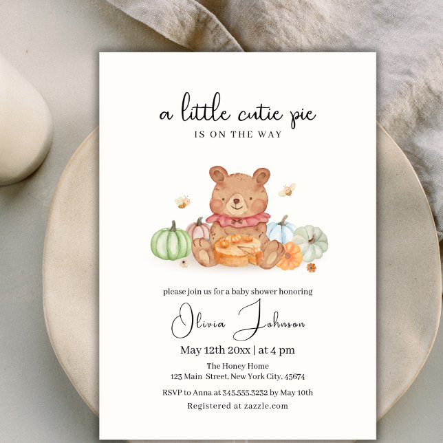 Eine kleine Süsse Pumpkin Pie Teddy Bear Baby Dusc Einladung (A Little Cutie Pumpkin Pie Teddy Bear Baby Shower Invitation)