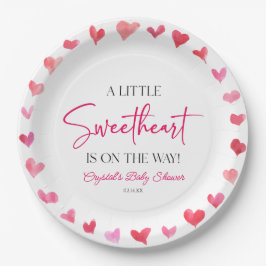 Eine kleine süße Red Pink Hearts Baby Dusche Pappteller