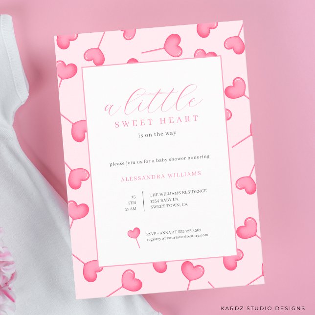 Eine kleine Sweetheart Baby Dusche Einladung (Baby Shower invite shown in 5x7 size. Personalize and choose corner style and paper before checkout.)