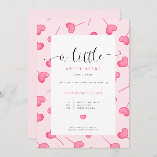 Eine kleine Sweetheart Girl Shower Einladung (Vorne/Hinten)