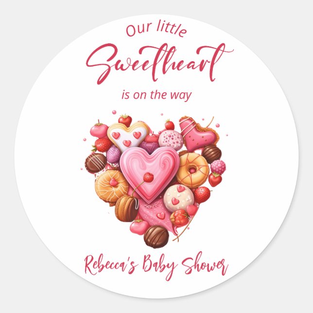Eine kleine Sweetheart Red Sweet Heart Baby Dusche Runder Aufkleber (Vorderseite)