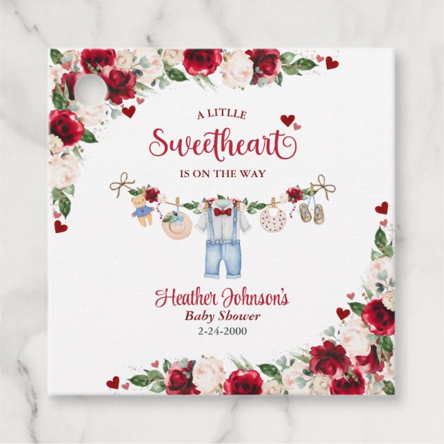 Eine kleine Sweetheart Valentine Boy Baby Dusche Geschenkanhänger (Vorderseite)